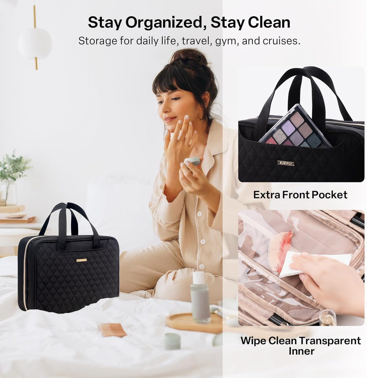 Travel Toiletry Bag with Hanging Hook and Leakproof Wet/Dry Compartments, Large Capacity Makeup Cosmetic Organizer for Women, 12x9x4.5 Inch, Light Purple