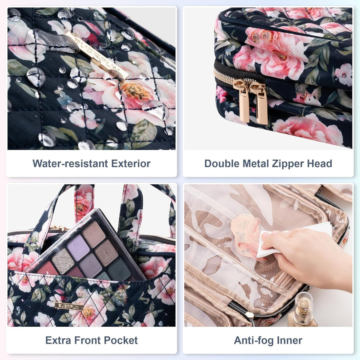 Travel Toiletry Bag with Hanging Hook and Leakproof Wet/Dry Compartments, Large Capacity Makeup Cosmetic Organizer for Women, 12x9x4.5 Inch, Light Purple