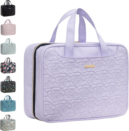 Travel Toiletry Bag with Hanging Hook and Leakproof Wet/Dry Compartments, Large Capacity Makeup Cosmetic Organizer for Women, 12x9x4.5 Inch, Light Purple