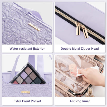 Travel Toiletry Bag with Hanging Hook and Leakproof Wet/Dry Compartments, Large Capacity Makeup Cosmetic Organizer for Women, 12x9x4.5 Inch, Light Purple