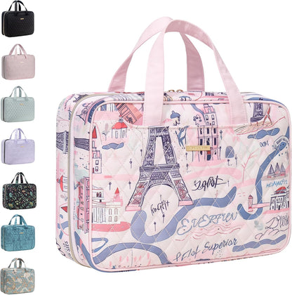 Travel Toiletry Bag with Hanging Hook and Leakproof Wet/Dry Compartments, Large Capacity Makeup Cosmetic Organizer for Women, 12x9x4.5 Inch, Light Purple