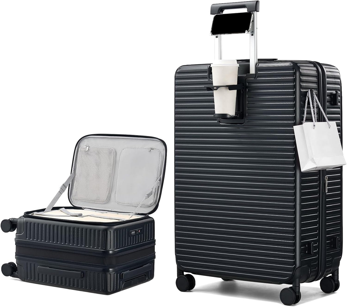 20 Inch Carry on Luggage 22x14x9 Airline Approved Hard Shell Suitcases with Wheels, Top Opening Expandable Carry on Luggage with Cup Holder Small Rolling Suitcase with Lock, Pink
