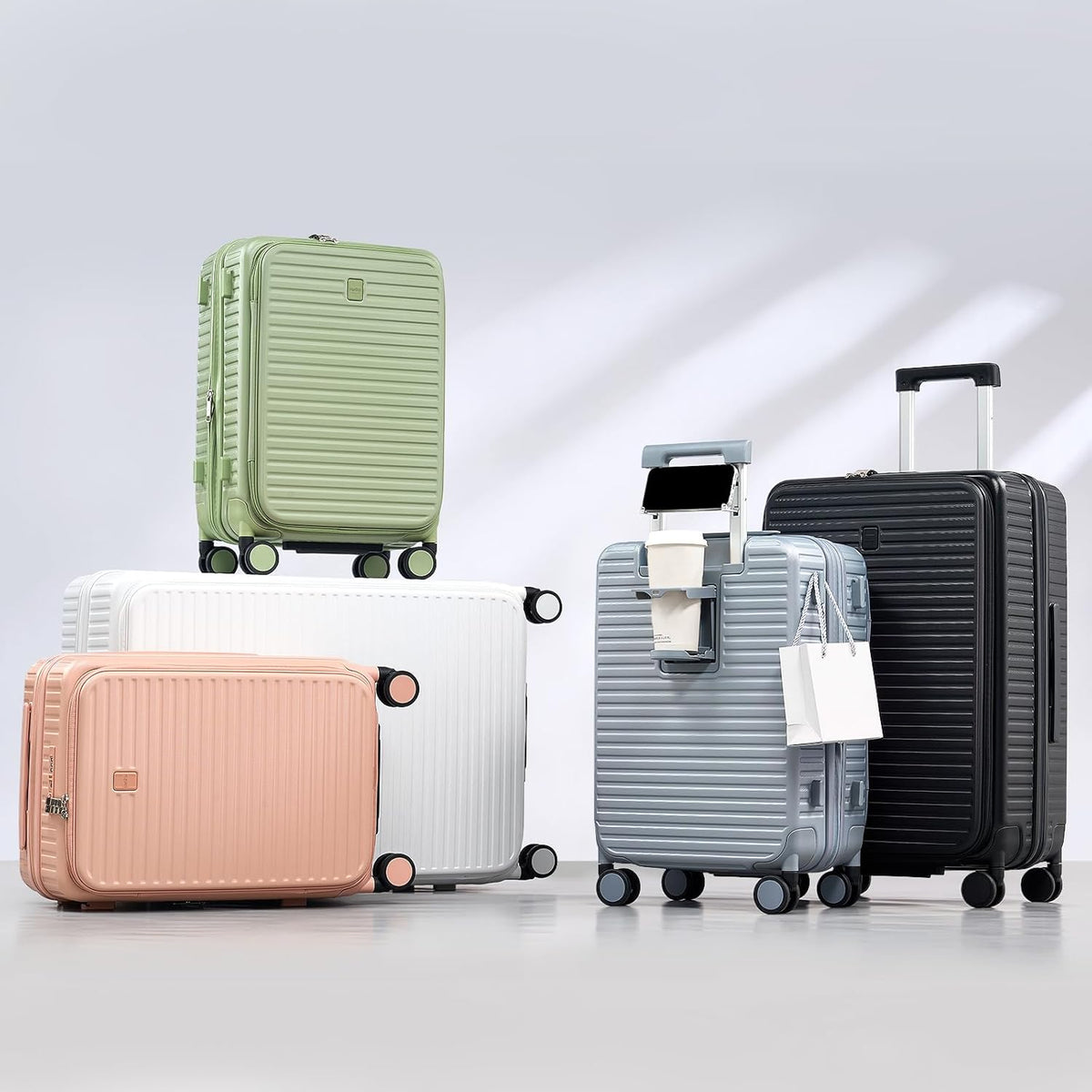 20 Inch Carry on Luggage 22x14x9 Airline Approved Hard Shell Suitcases with Wheels, Top Opening Expandable Carry on Luggage with Cup Holder Small Rolling Suitcase with Lock, Pink