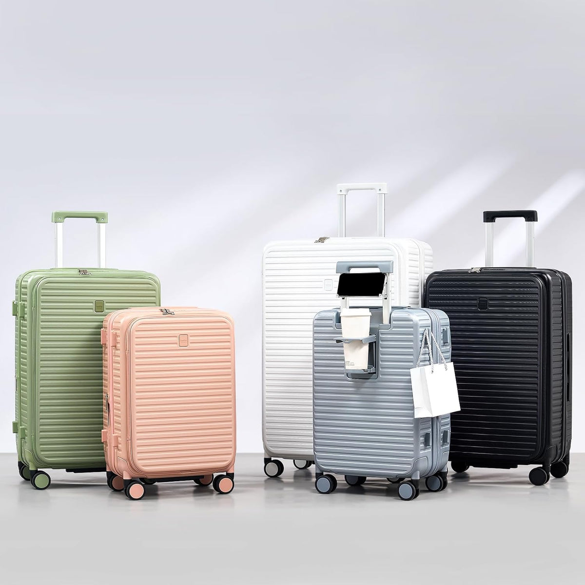 20 Inch Carry on Luggage 22x14x9 Airline Approved Hard Shell Suitcases with Wheels, Top Opening Expandable Carry on Luggage with Cup Holder Small Rolling Suitcase with Lock, Pink