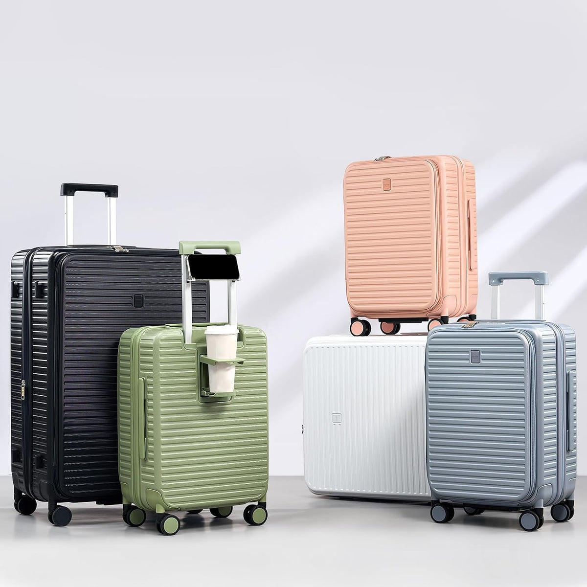 20 Inch Carry on Luggage 22x14x9 Airline Approved Hard Shell Suitcases with Wheels, Top Opening Expandable Carry on Luggage with Cup Holder Small Rolling Suitcase with Lock, Pink