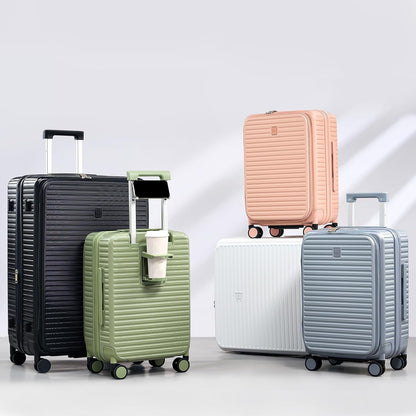 20 Inch Carry on Luggage 22x14x9 Airline Approved Hard Shell Suitcases with Wheels, Top Opening Expandable Carry on Luggage with Cup Holder Small Rolling Suitcase with Lock, Pink