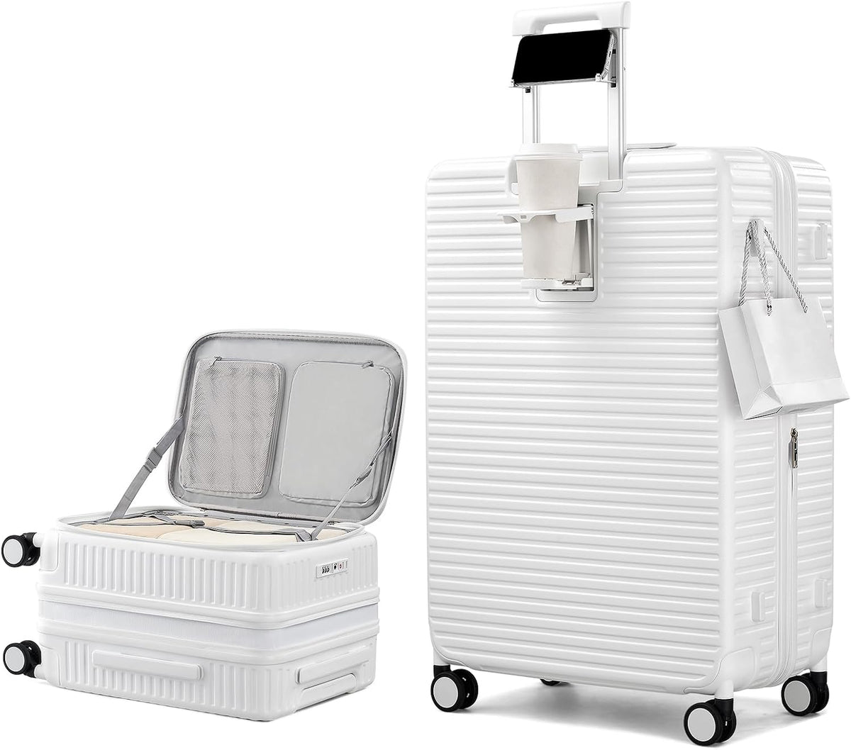 20 Inch Carry on Luggage 22x14x9 Airline Approved Hard Shell Suitcases with Wheels, Top Opening Expandable Carry on Luggage with Cup Holder Small Rolling Suitcase with Lock, Pink