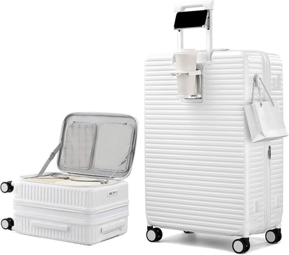 20 Inch Carry on Luggage 22x14x9 Airline Approved Hard Shell Suitcases with Wheels, Top Opening Expandable Carry on Luggage with Cup Holder Small Rolling Suitcase with Lock, Pink