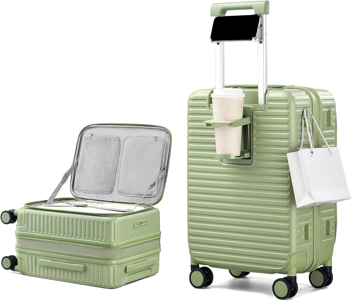 20 Inch Carry on Luggage 22x14x9 Airline Approved Hard Shell Suitcases with Wheels, Top Opening Expandable Carry on Luggage with Cup Holder Small Rolling Suitcase with Lock, Pink