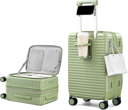 20 Inch Carry on Luggage 22x14x9 Airline Approved Hard Shell Suitcases with Wheels, Top Opening Expandable Carry on Luggage with Cup Holder Small Rolling Suitcase with Lock, Pink