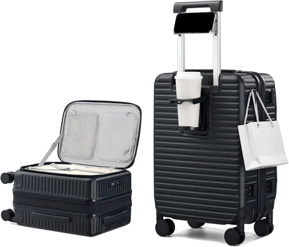 20 Inch Carry on Luggage 22x14x9 Airline Approved Hard Shell Suitcases with Wheels, Top Opening Expandable Carry on Luggage with Cup Holder Small Rolling Suitcase with Lock, Pink