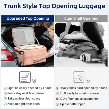 20 Inch Carry on Luggage 22x14x9 Airline Approved Hard Shell Suitcases with Wheels, Top Opening Expandable Carry on Luggage with Cup Holder Small Rolling Suitcase with Lock, Pink