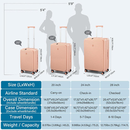 20 Inch Carry on Luggage 22x14x9 Airline Approved Hard Shell Suitcases with Wheels, Top Opening Expandable Carry on Luggage with Cup Holder Small Rolling Suitcase with Lock, Pink