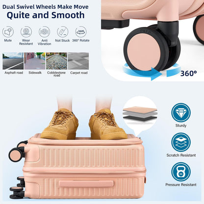 20 Inch Carry on Luggage 22x14x9 Airline Approved Hard Shell Suitcases with Wheels, Top Opening Expandable Carry on Luggage with Cup Holder Small Rolling Suitcase with Lock, Pink