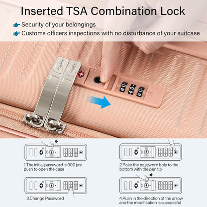 20 Inch Carry on Luggage 22x14x9 Airline Approved Hard Shell Suitcases with Wheels, Top Opening Expandable Carry on Luggage with Cup Holder Small Rolling Suitcase with Lock, Pink