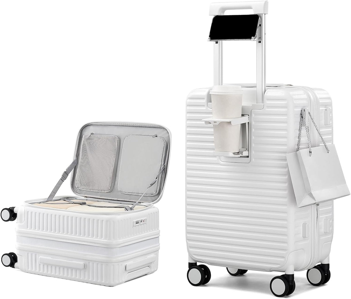 20 Inch Carry on Luggage 22x14x9 Airline Approved Hard Shell Suitcases with Wheels, Top Opening Expandable Carry on Luggage with Cup Holder Small Rolling Suitcase with Lock, Pink
