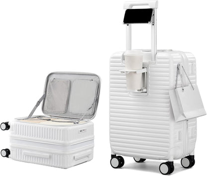 20 Inch Carry on Luggage 22x14x9 Airline Approved Hard Shell Suitcases with Wheels, Top Opening Expandable Carry on Luggage with Cup Holder Small Rolling Suitcase with Lock, Pink