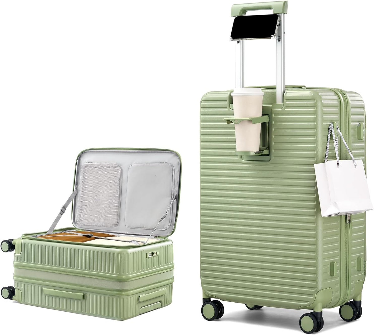 20 Inch Carry on Luggage 22x14x9 Airline Approved Hard Shell Suitcases with Wheels, Top Opening Expandable Carry on Luggage with Cup Holder Small Rolling Suitcase with Lock, Pink