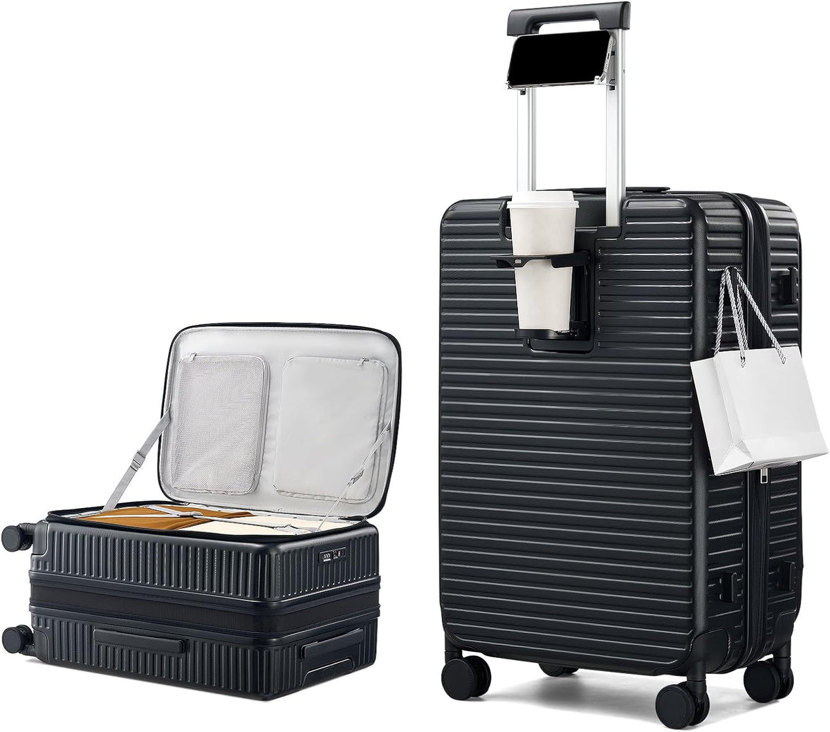 20 Inch Carry on Luggage 22x14x9 Airline Approved Hard Shell Suitcases with Wheels, Top Opening Expandable Carry on Luggage with Cup Holder Small Rolling Suitcase with Lock, Pink