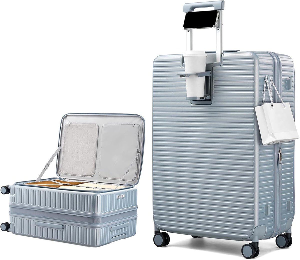 20 Inch Carry on Luggage 22x14x9 Airline Approved Hard Shell Suitcases with Wheels, Top Opening Expandable Carry on Luggage with Cup Holder Small Rolling Suitcase with Lock, Pink