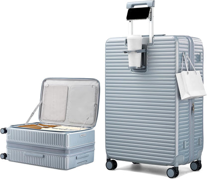 20 Inch Carry on Luggage 22x14x9 Airline Approved Hard Shell Suitcases with Wheels, Top Opening Expandable Carry on Luggage with Cup Holder Small Rolling Suitcase with Lock, Pink