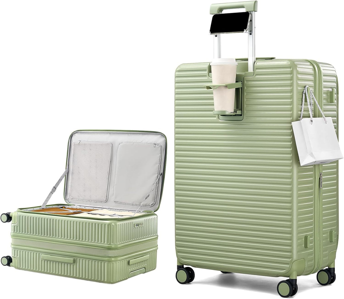 20 Inch Carry on Luggage 22x14x9 Airline Approved Hard Shell Suitcases with Wheels, Top Opening Expandable Carry on Luggage with Cup Holder Small Rolling Suitcase with Lock, Pink