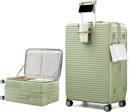 20 Inch Carry on Luggage 22x14x9 Airline Approved Hard Shell Suitcases with Wheels, Top Opening Expandable Carry on Luggage with Cup Holder Small Rolling Suitcase with Lock, Pink