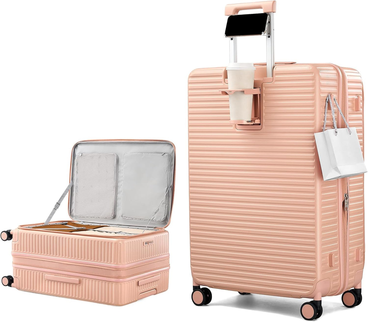 20 Inch Carry on Luggage 22x14x9 Airline Approved Hard Shell Suitcases with Wheels, Top Opening Expandable Carry on Luggage with Cup Holder Small Rolling Suitcase with Lock, Pink