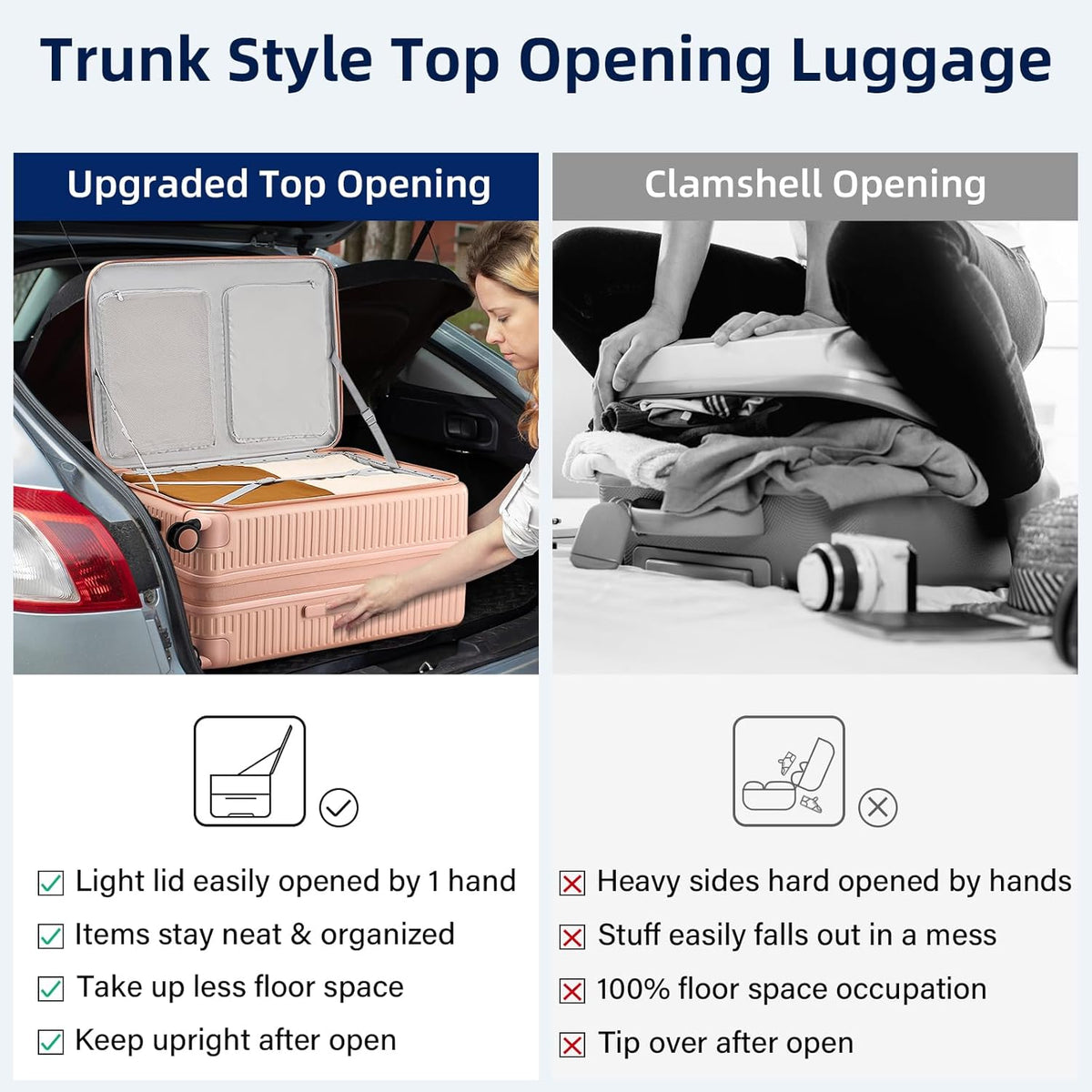 20 Inch Carry on Luggage 22x14x9 Airline Approved Hard Shell Suitcases with Wheels, Top Opening Expandable Carry on Luggage with Cup Holder Small Rolling Suitcase with Lock, Pink