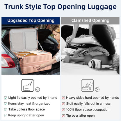 20 Inch Carry on Luggage 22x14x9 Airline Approved Hard Shell Suitcases with Wheels, Top Opening Expandable Carry on Luggage with Cup Holder Small Rolling Suitcase with Lock, Pink