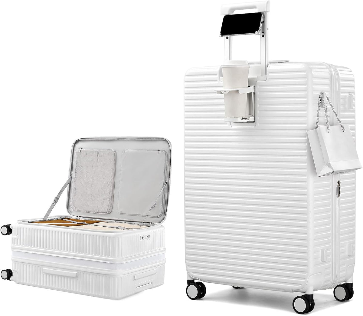 20 Inch Carry on Luggage 22x14x9 Airline Approved Hard Shell Suitcases with Wheels, Top Opening Expandable Carry on Luggage with Cup Holder Small Rolling Suitcase with Lock, Pink