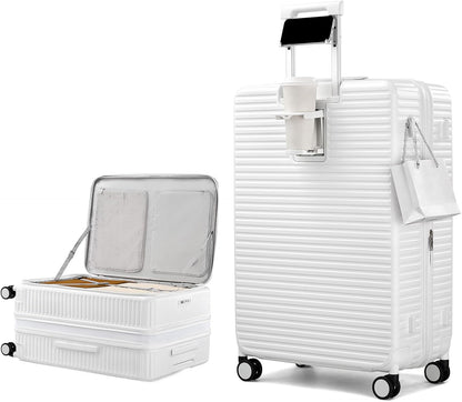 20 Inch Carry on Luggage 22x14x9 Airline Approved Hard Shell Suitcases with Wheels, Top Opening Expandable Carry on Luggage with Cup Holder Small Rolling Suitcase with Lock, Pink