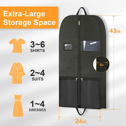 Long Garment Bag for Hanging Clothes Travel, 60'' Dress Bags for Gowns Long Dance Costumes Womens Coats, Suit Bag Clothes Cover for Closet Storage With Handles Pockets and Zipper, Black