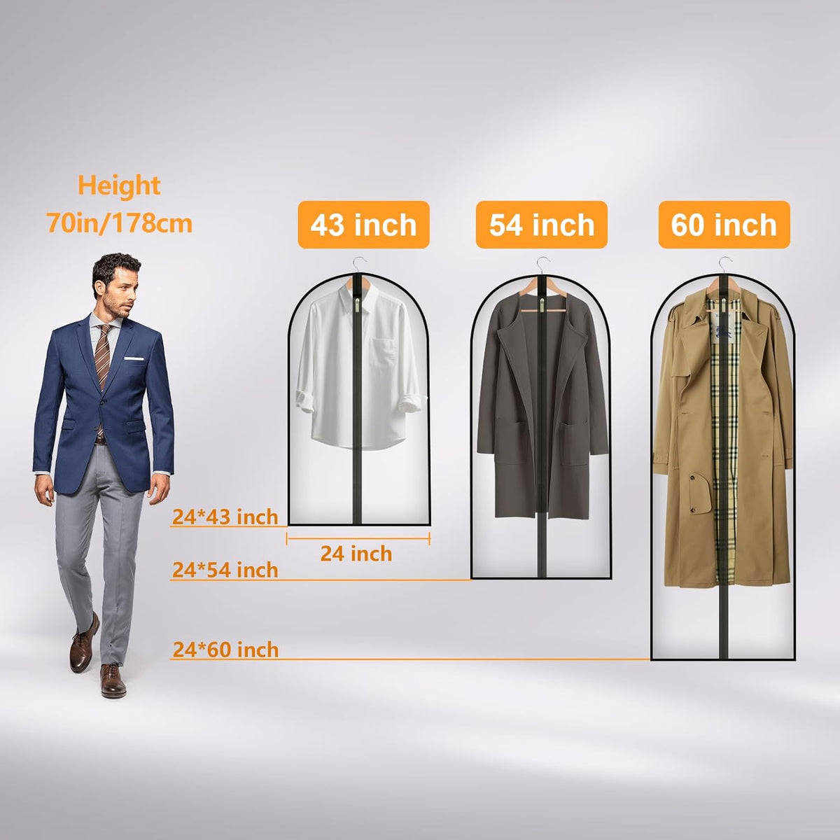 Long Garment Bag for Hanging Clothes Travel, 60'' Dress Bags for Gowns Long Dance Costumes Womens Coats, Suit Bag Clothes Cover for Closet Storage With Handles Pockets and Zipper, Black