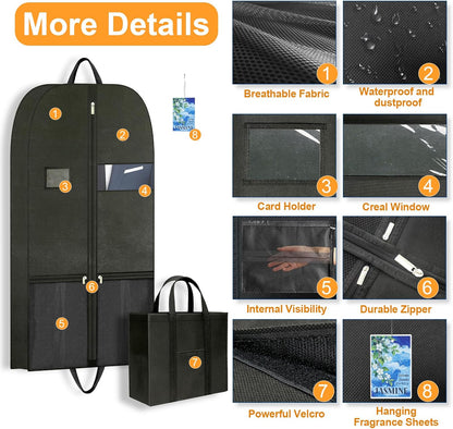 Long Garment Bag for Hanging Clothes Travel, 60'' Dress Bags for Gowns Long Dance Costumes Womens Coats, Suit Bag Clothes Cover for Closet Storage With Handles Pockets and Zipper, Black