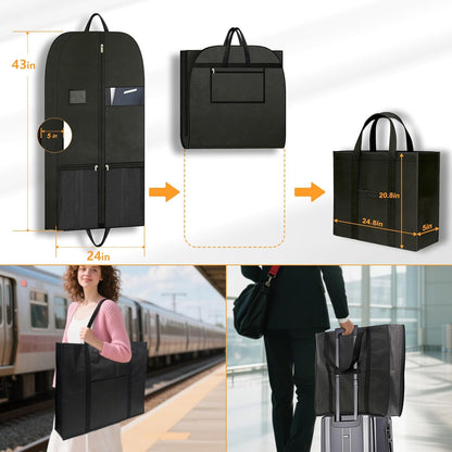Long Garment Bag for Hanging Clothes Travel, 60'' Dress Bags for Gowns Long Dance Costumes Womens Coats, Suit Bag Clothes Cover for Closet Storage With Handles Pockets and Zipper, Black