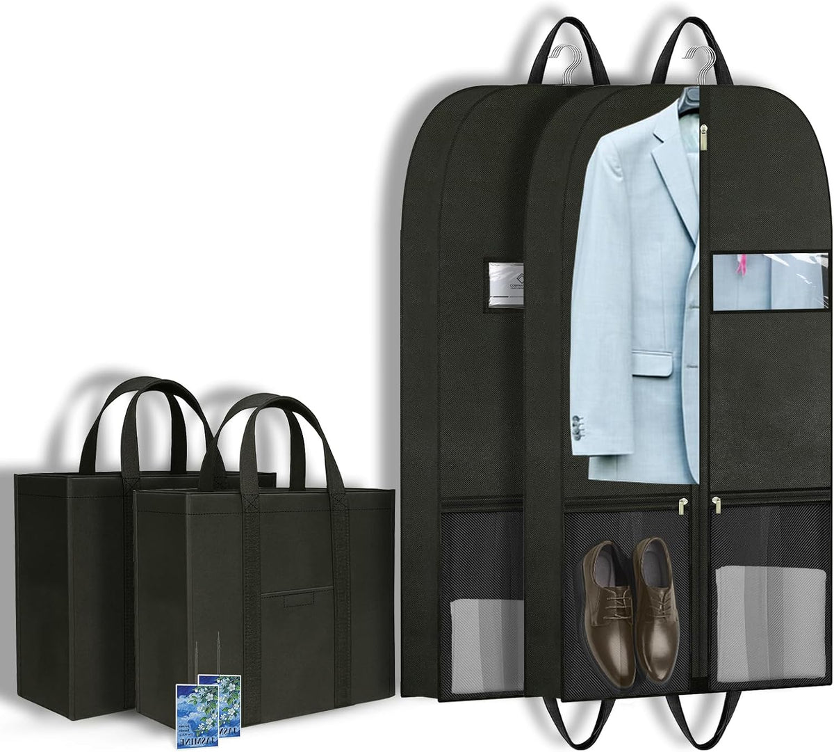 Long Garment Bag for Hanging Clothes Travel, 60'' Dress Bags for Gowns Long Dance Costumes Womens Coats, Suit Bag Clothes Cover for Closet Storage With Handles Pockets and Zipper, Black