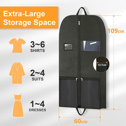 Long Garment Bag for Hanging Clothes Travel, 60'' Dress Bags for Gowns Long Dance Costumes Womens Coats, Suit Bag Clothes Cover for Closet Storage With Handles Pockets and Zipper, Black