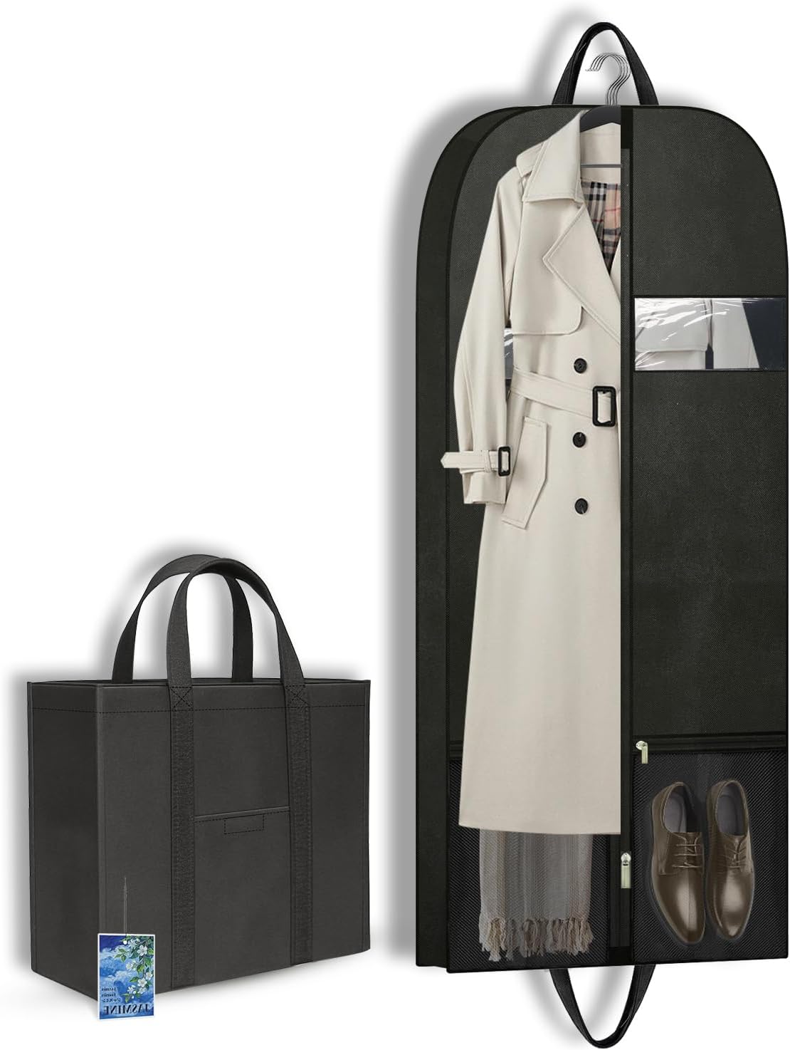 Long Garment Bag for Hanging Clothes Travel, 60'' Dress Bags for Gowns Long Dance Costumes Womens Coats, Suit Bag Clothes Cover for Closet Storage With Handles Pockets and Zipper, Black