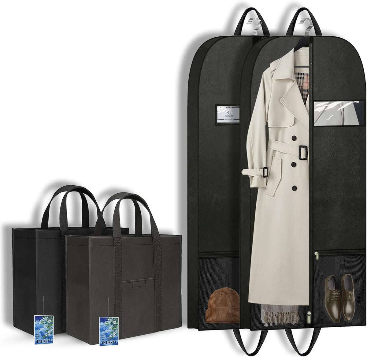 Long Garment Bag for Hanging Clothes Travel, 60'' Dress Bags for Gowns Long Dance Costumes Womens Coats, Suit Bag Clothes Cover for Closet Storage With Handles Pockets and Zipper, Black