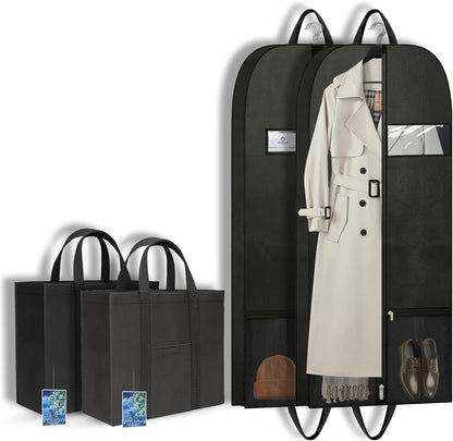 Long Garment Bag for Hanging Clothes Travel, 60'' Dress Bags for Gowns Long Dance Costumes Womens Coats, Suit Bag Clothes Cover for Closet Storage With Handles Pockets and Zipper, Black