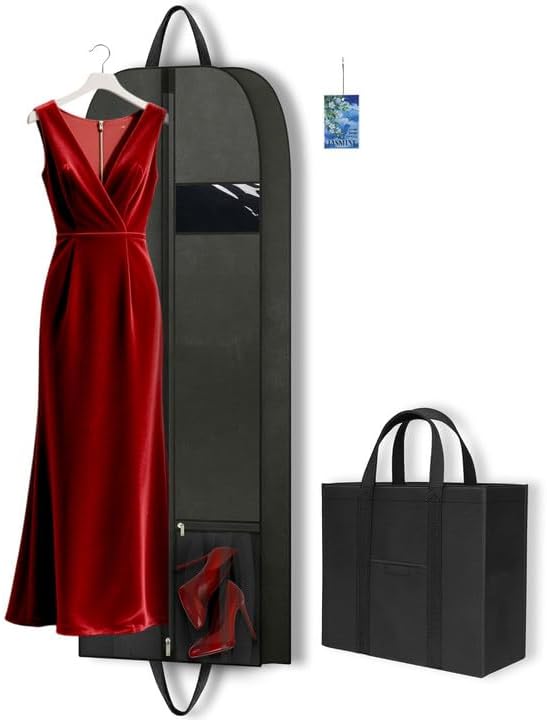 Long Garment Bag for Hanging Clothes Travel, 60'' Dress Bags for Gowns Long Dance Costumes Womens Coats, Suit Bag Clothes Cover for Closet Storage With Handles Pockets and Zipper, Black