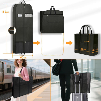 Long Garment Bag for Hanging Clothes Travel, 60'' Dress Bags for Gowns Long Dance Costumes Womens Coats, Suit Bag Clothes Cover for Closet Storage With Handles Pockets and Zipper, Black