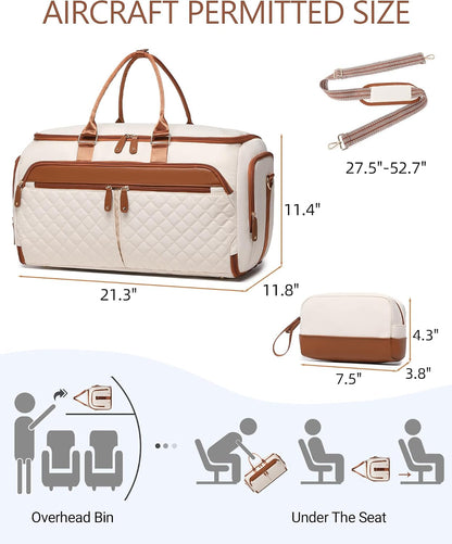 Convertible Garment Bag for Travel with Shoe Compartment, 2-in-1 Carry On Duffle for Hanging Clothes, Foldable Weekender Overnight Bag with Toiletry Bag