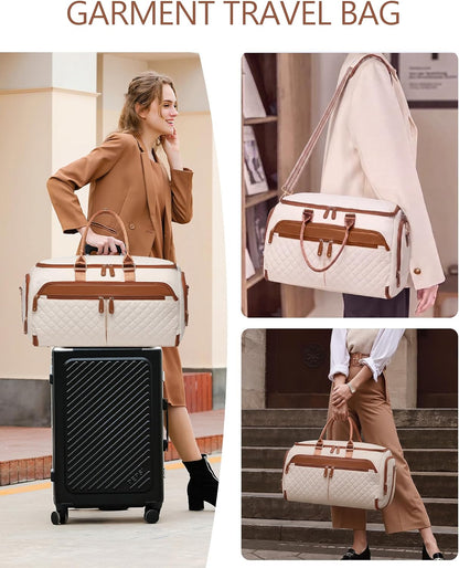 Convertible Garment Bag for Travel with Shoe Compartment, 2-in-1 Carry On Duffle for Hanging Clothes, Foldable Weekender Overnight Bag with Toiletry Bag