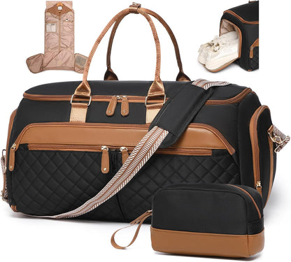 Convertible Garment Bag for Travel with Shoe Compartment, 2-in-1 Carry On Duffle for Hanging Clothes, Foldable Weekender Overnight Bag with Toiletry Bag