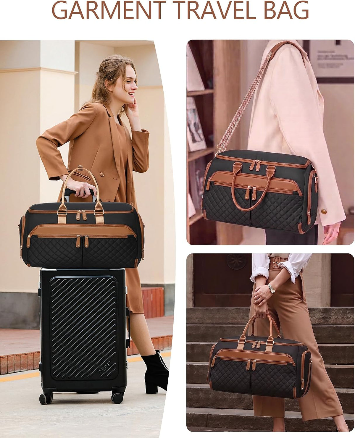 Convertible Garment Bag for Travel with Shoe Compartment, 2-in-1 Carry On Duffle for Hanging Clothes, Foldable Weekender Overnight Bag with Toiletry Bag