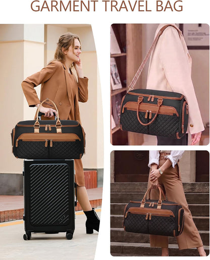 Convertible Garment Bag for Travel with Shoe Compartment, 2-in-1 Carry On Duffle for Hanging Clothes, Foldable Weekender Overnight Bag with Toiletry Bag