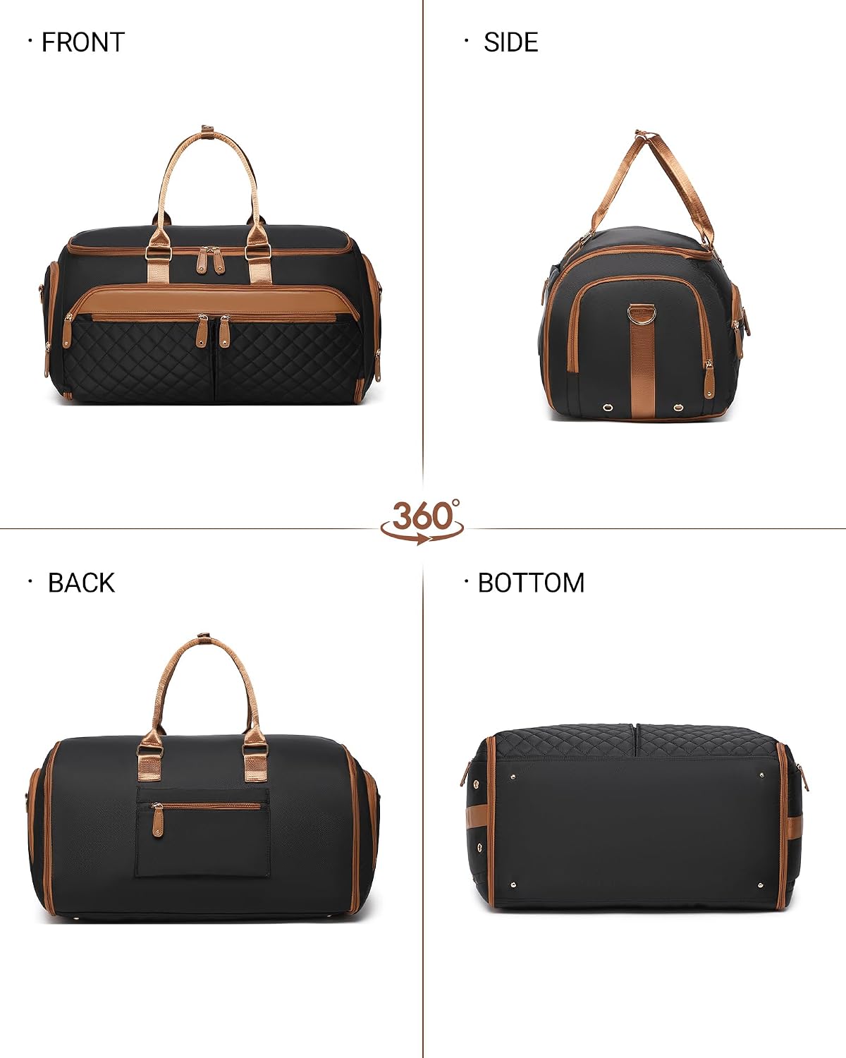 Convertible Garment Bag for Travel with Shoe Compartment, 2-in-1 Carry On Duffle for Hanging Clothes, Foldable Weekender Overnight Bag with Toiletry Bag