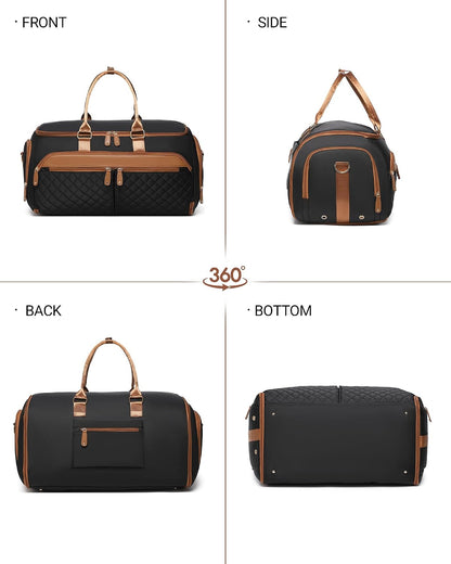 Convertible Garment Bag for Travel with Shoe Compartment, 2-in-1 Carry On Duffle for Hanging Clothes, Foldable Weekender Overnight Bag with Toiletry Bag